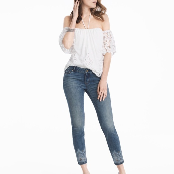 White House Black Market Denim - WHBM embellished hem skinny crop jeans